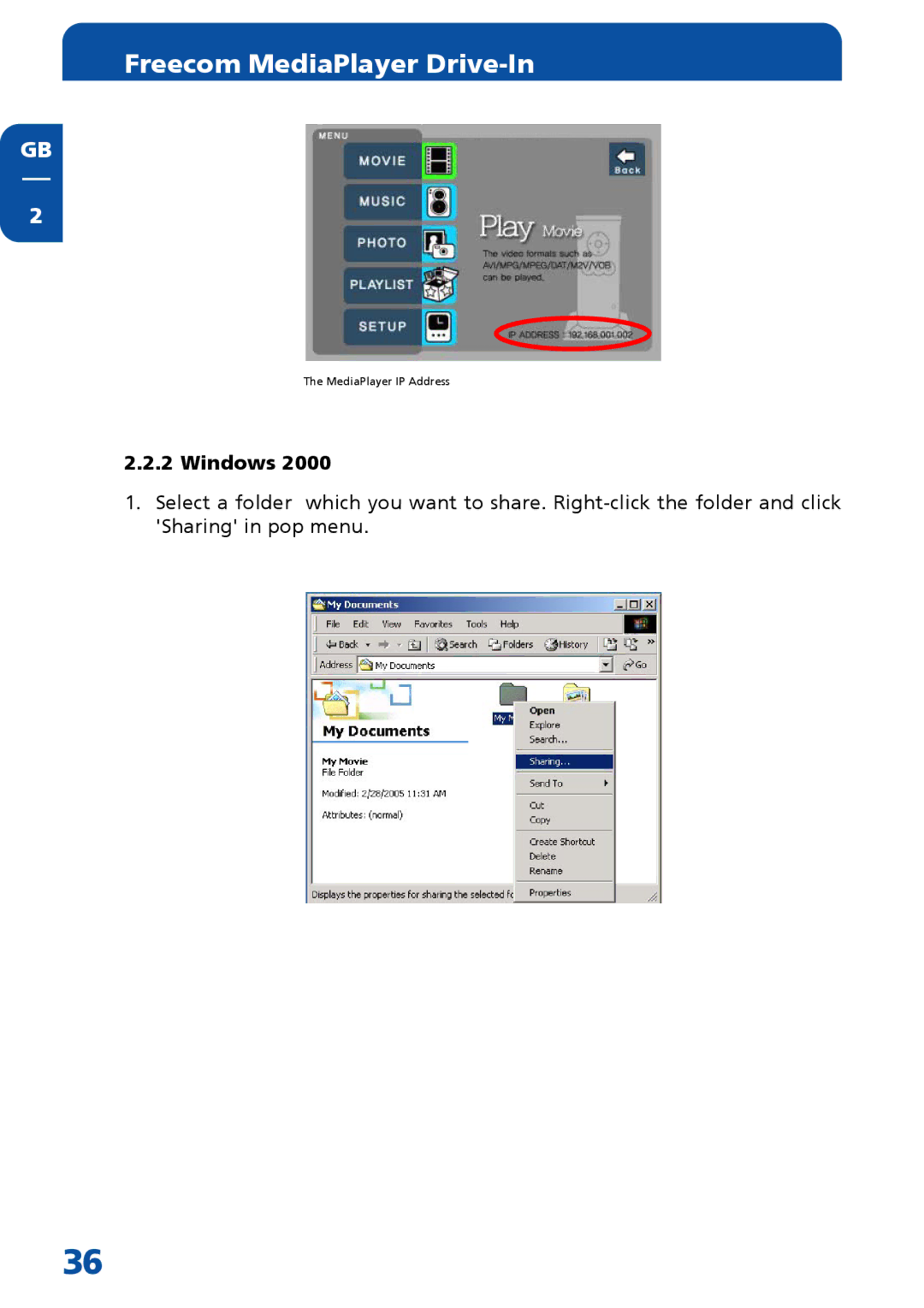 Freecom Technologies MediaPlayer Drive-In Kit manual Windows 