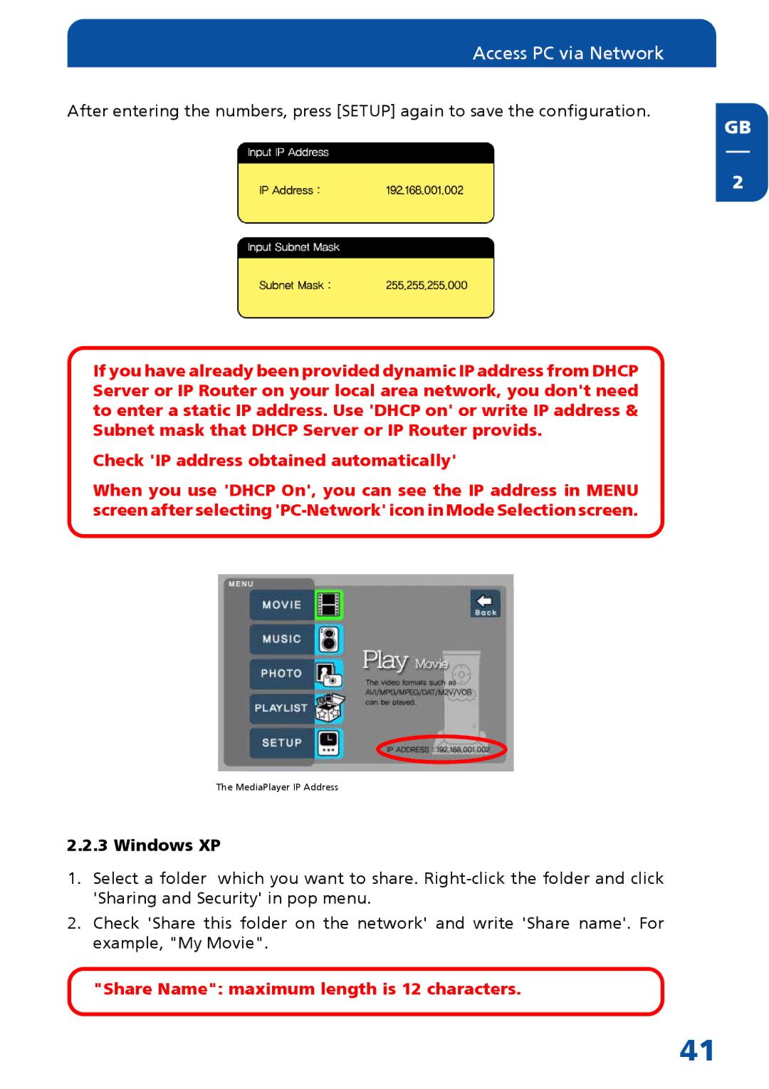 Freecom Technologies MediaPlayer Drive-In Kit manual Windows XP 