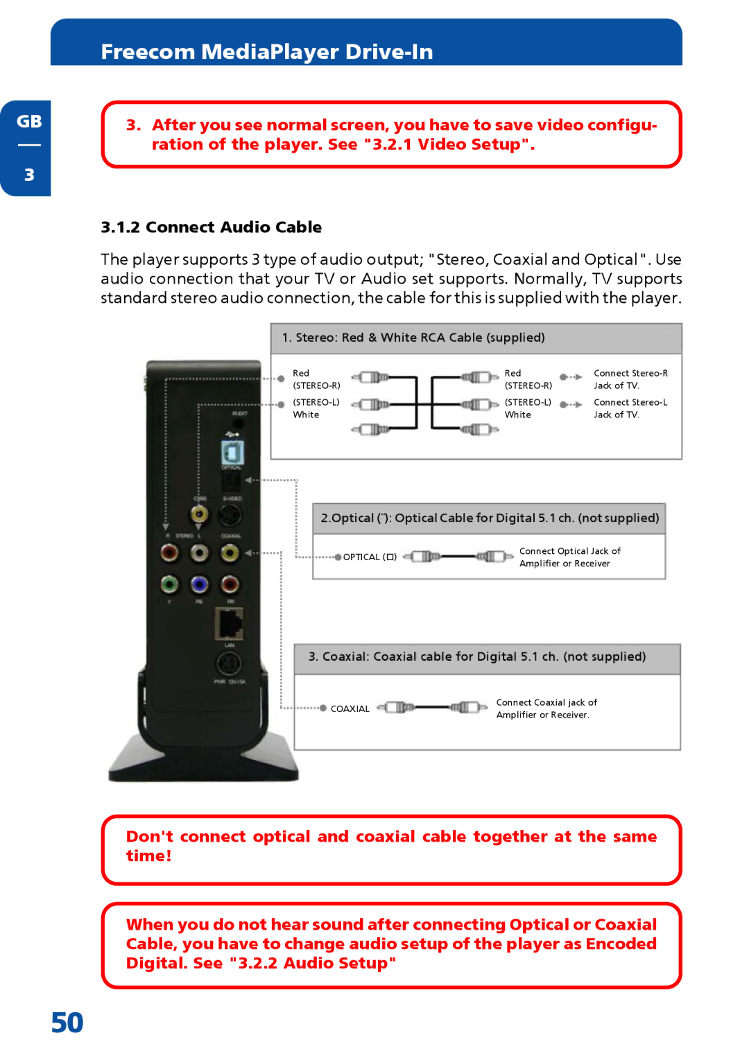 Freecom Technologies MediaPlayer Drive-In Kit manual Connect Audio Cable 