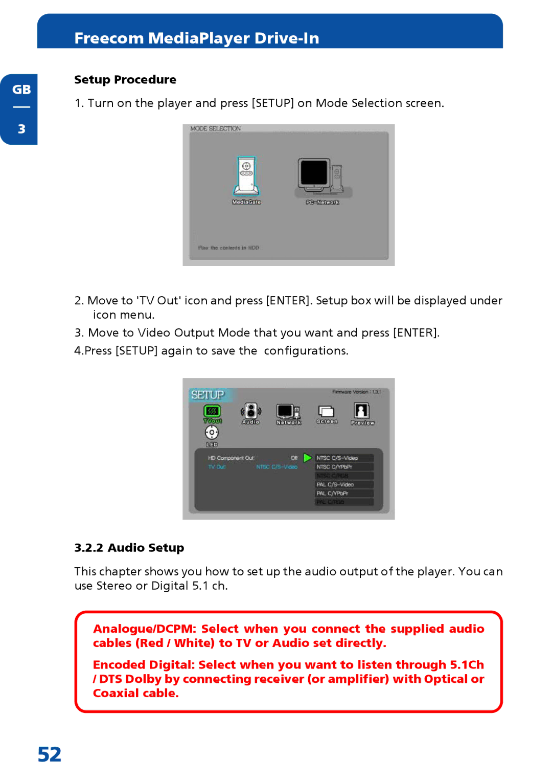 Freecom Technologies MediaPlayer Drive-In Kit manual Setup Procedure, Audio Setup 