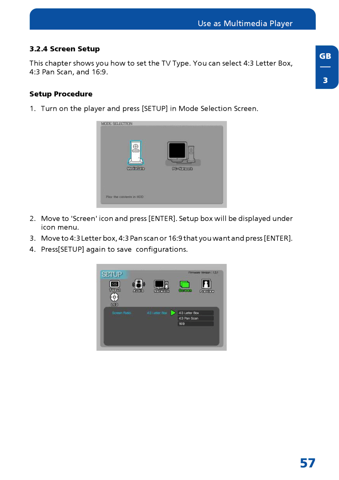 Freecom Technologies MediaPlayer Drive-In Kit manual Screen Setup, Setup Procedure 