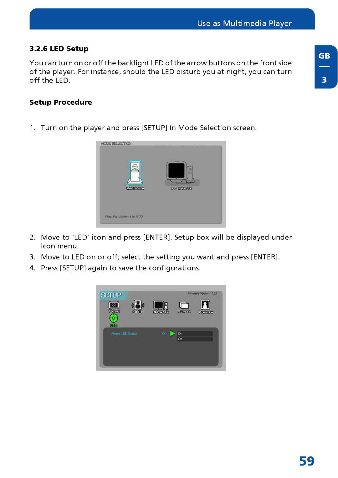 Freecom Technologies MediaPlayer Drive-In Kit manual LED Setup 