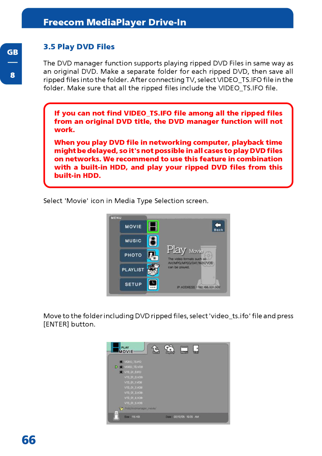 Freecom Technologies MediaPlayer Drive-In Kit manual Play DVD Files 