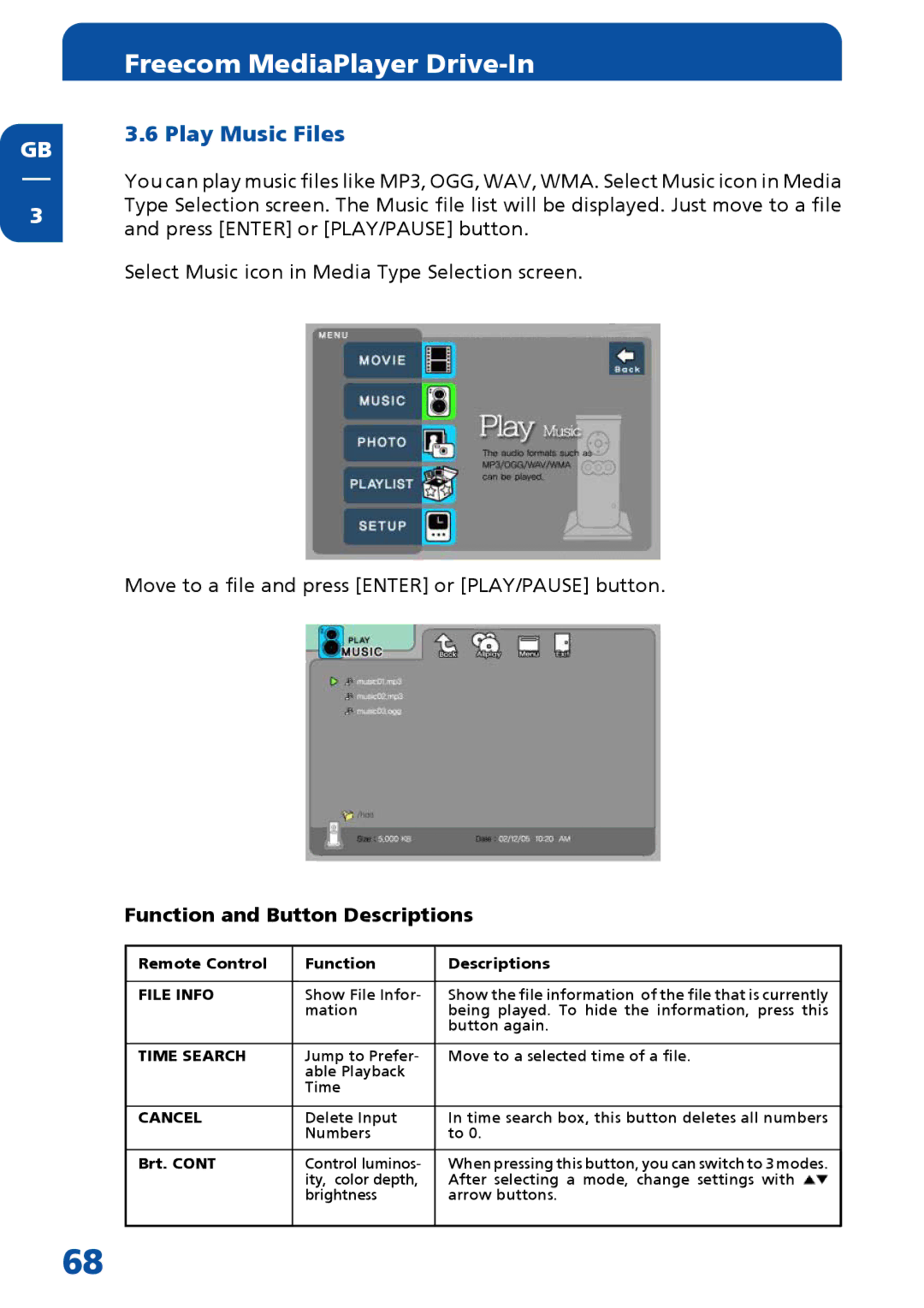 Freecom Technologies MediaPlayer Drive-In Kit manual Play Music Files 