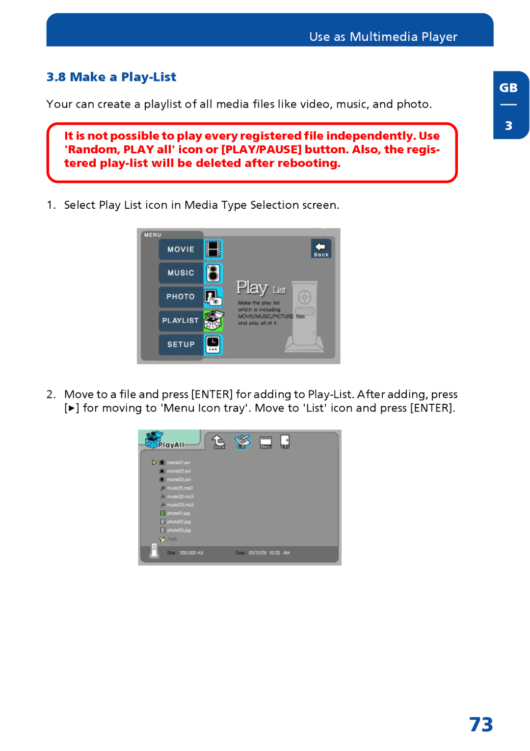 Freecom Technologies MediaPlayer Drive-In Kit manual Make a Play-List 