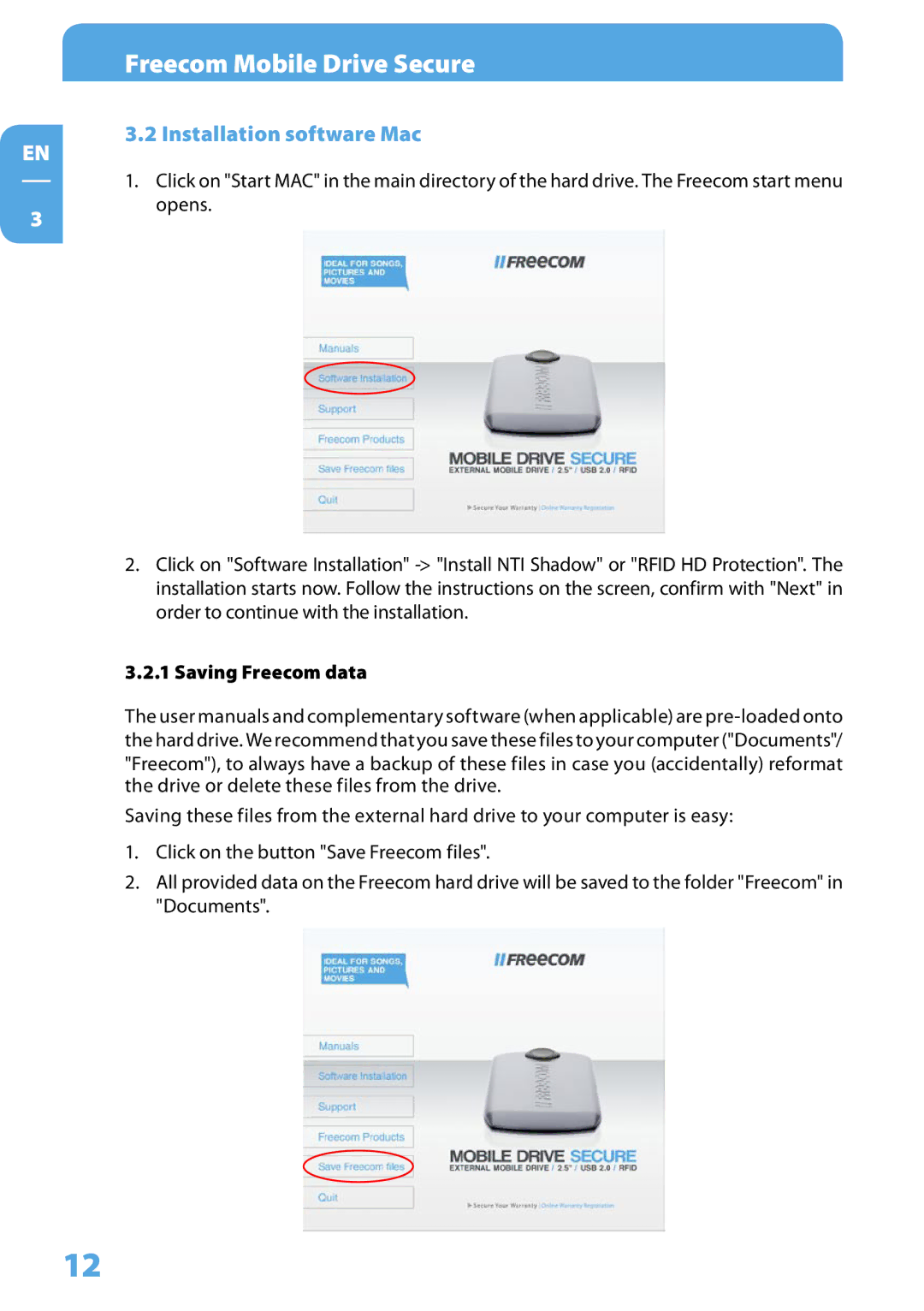 Freecom Technologies Mobile Drive Secure user manual Installation software Mac 