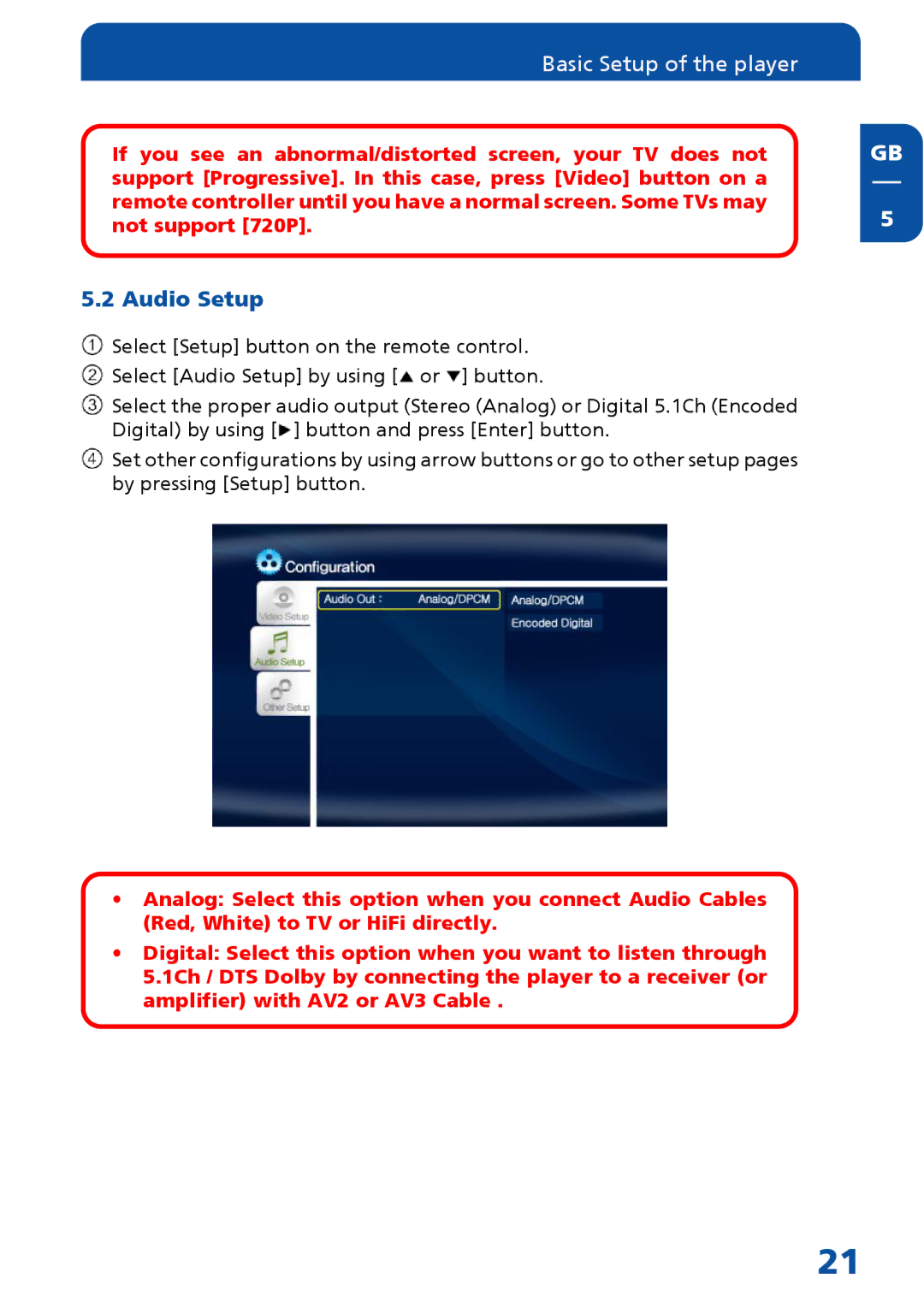 Freecom Technologies Multimedia Player manual Audio Setup 