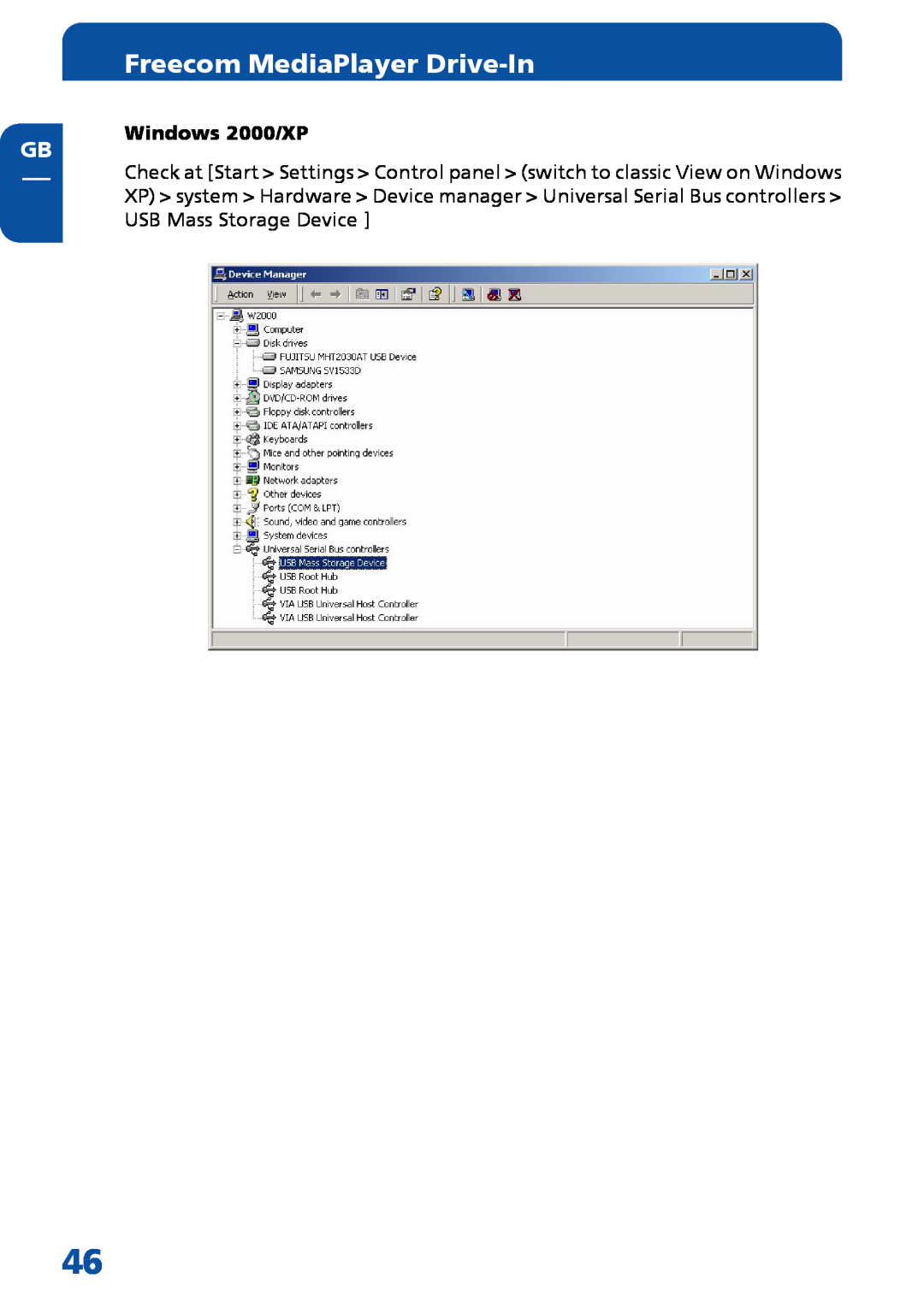 Freecom Technologies Multimedia Player manual Freecom MediaPlayer Drive-In, Windows 2000/XP 