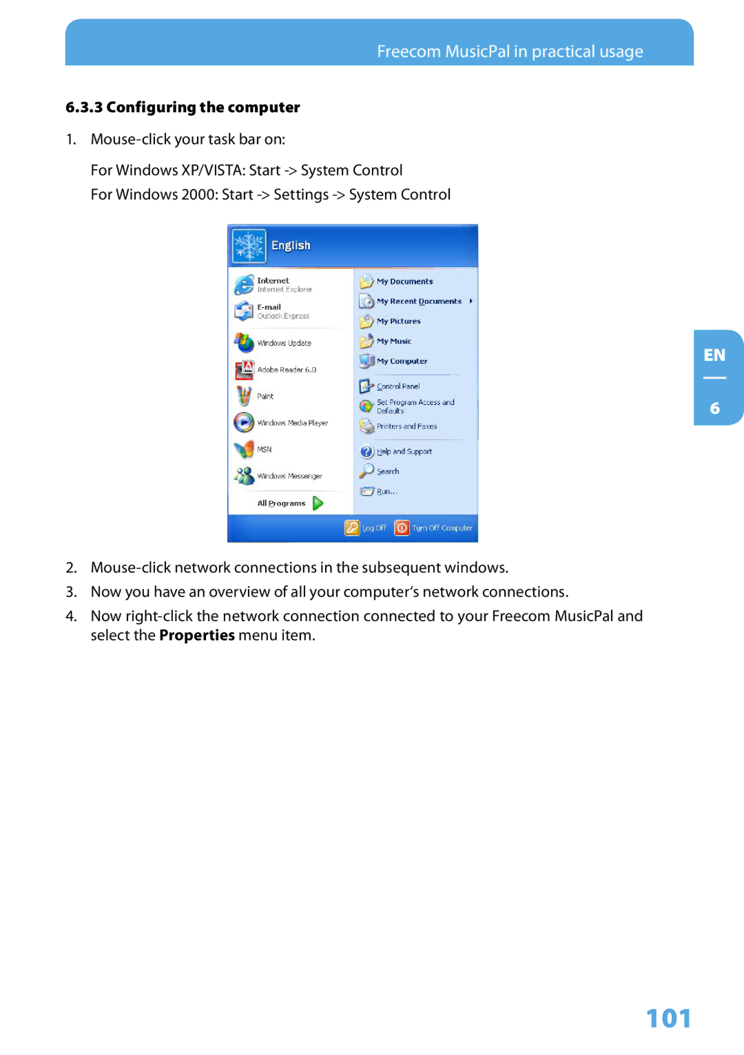 Freecom Technologies MusicPal user manual 101, Configuring the computer 