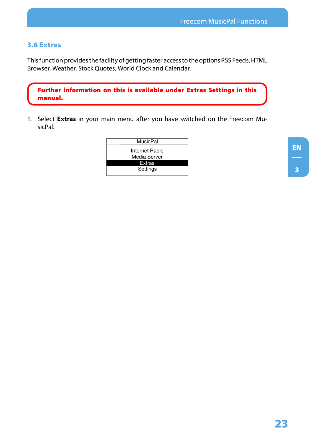 Freecom Technologies MusicPal user manual Extras 