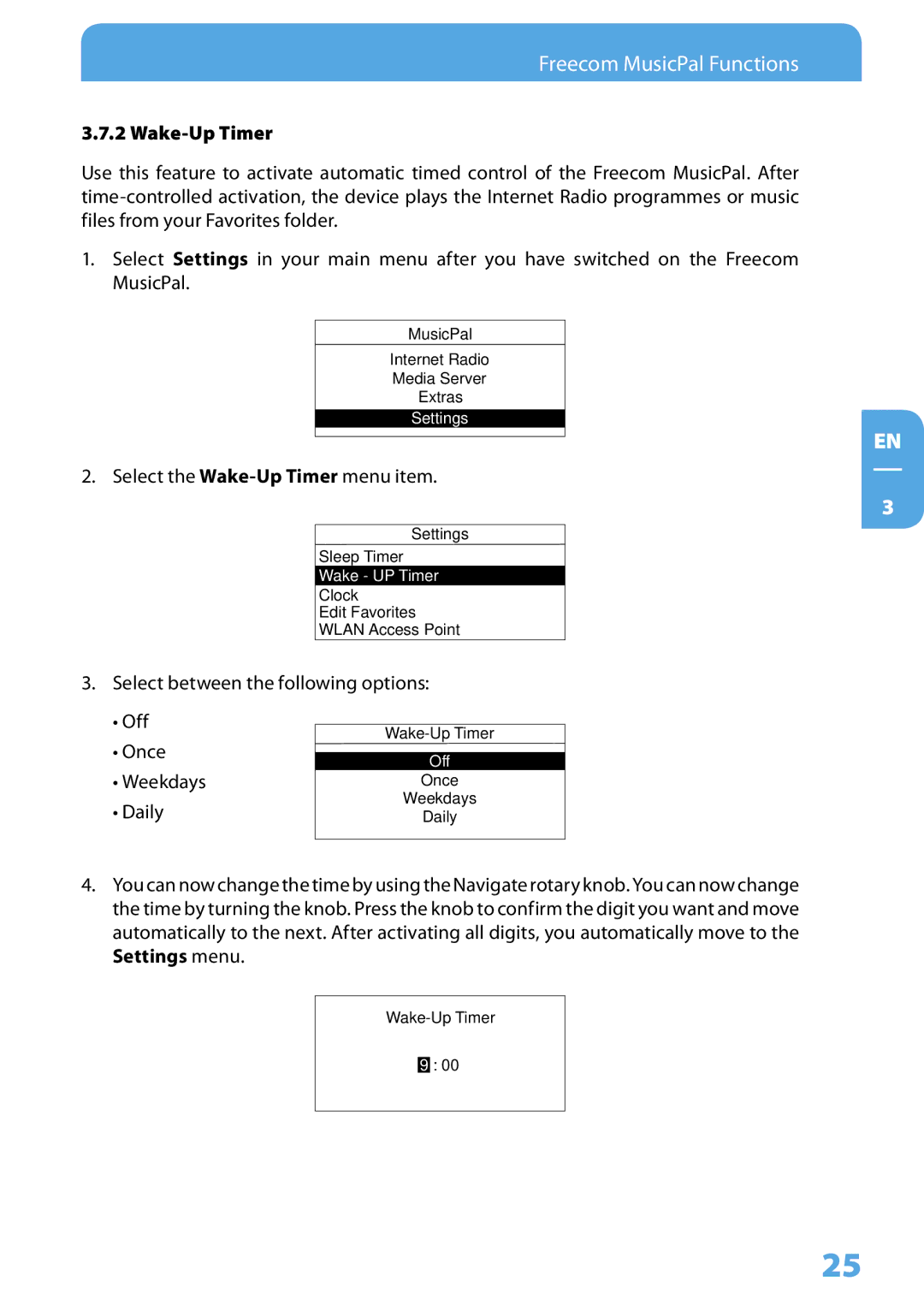 Freecom Technologies MusicPal user manual Wake-Up Timer 