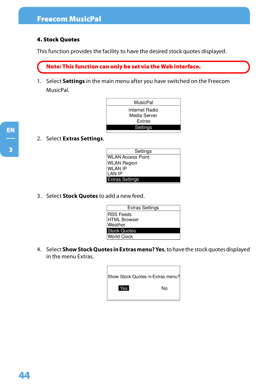 Freecom Technologies MusicPal user manual Stock Quotes 