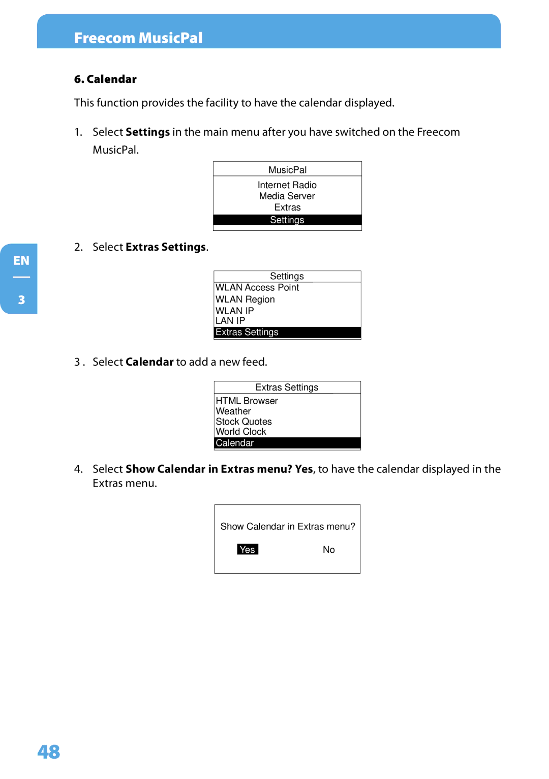 Freecom Technologies MusicPal user manual Calendar 