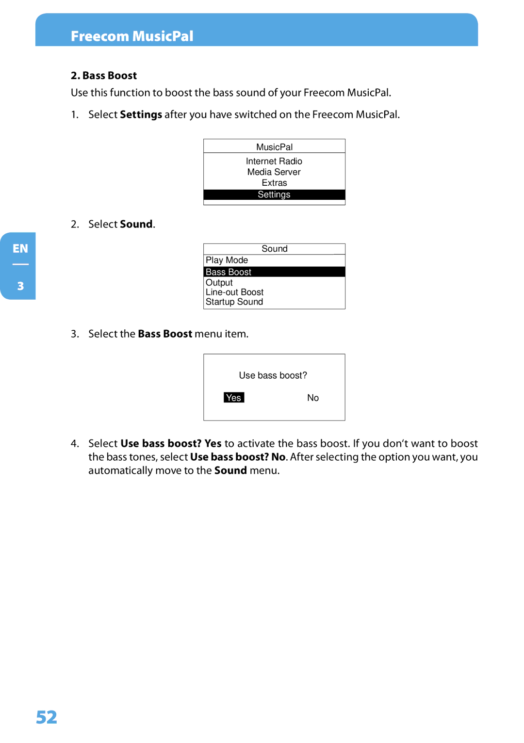 Freecom Technologies MusicPal user manual Bass Boost 