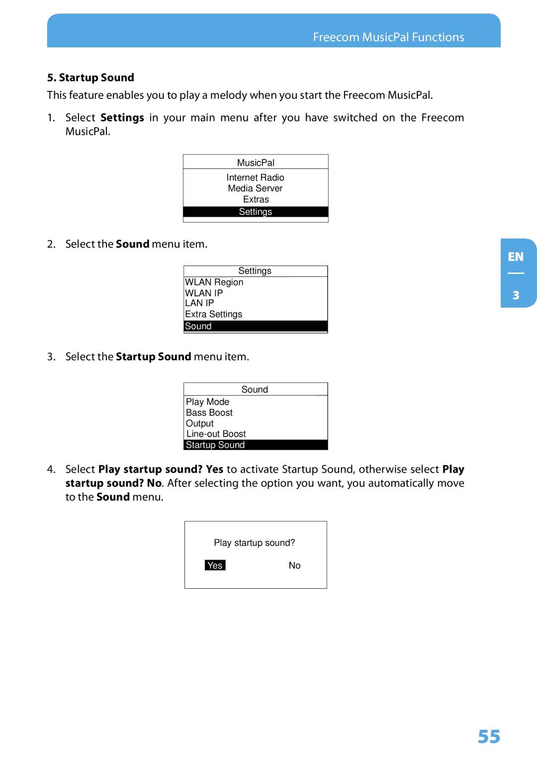 Freecom Technologies MusicPal user manual Startup Sound 