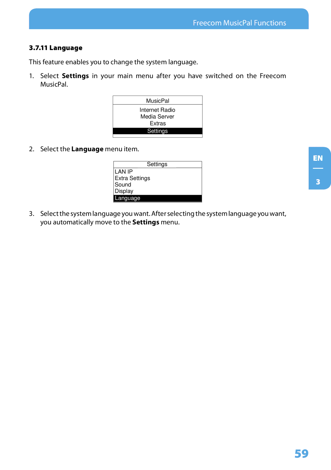 Freecom Technologies MusicPal user manual Language 