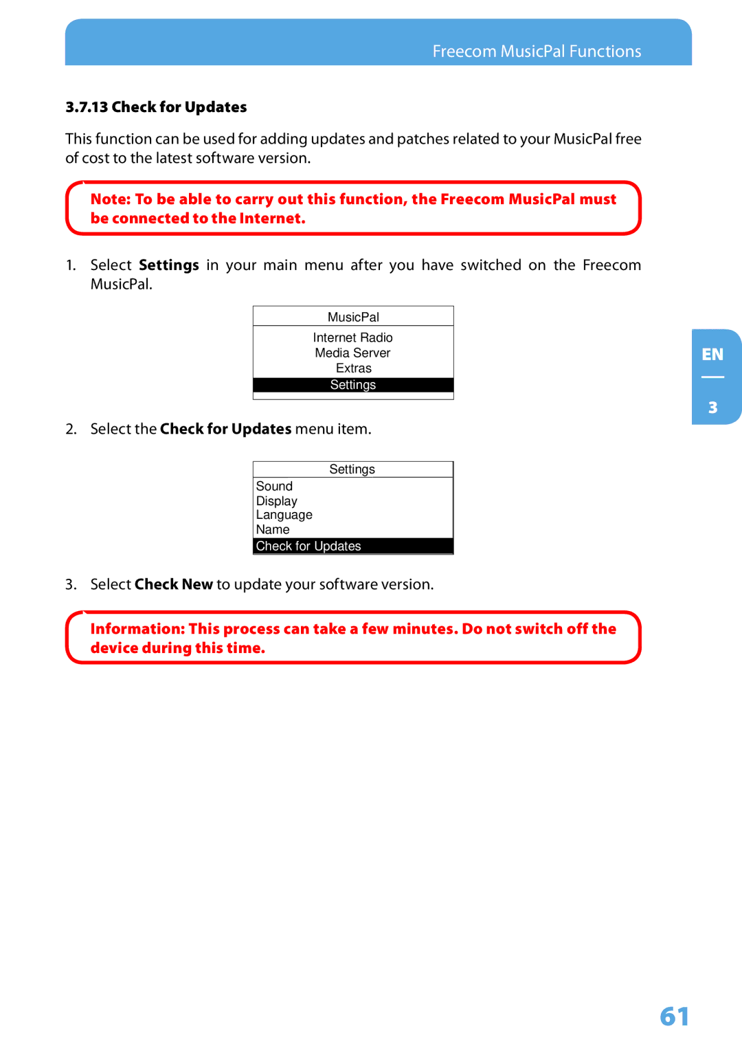 Freecom Technologies MusicPal user manual Check for Updates 