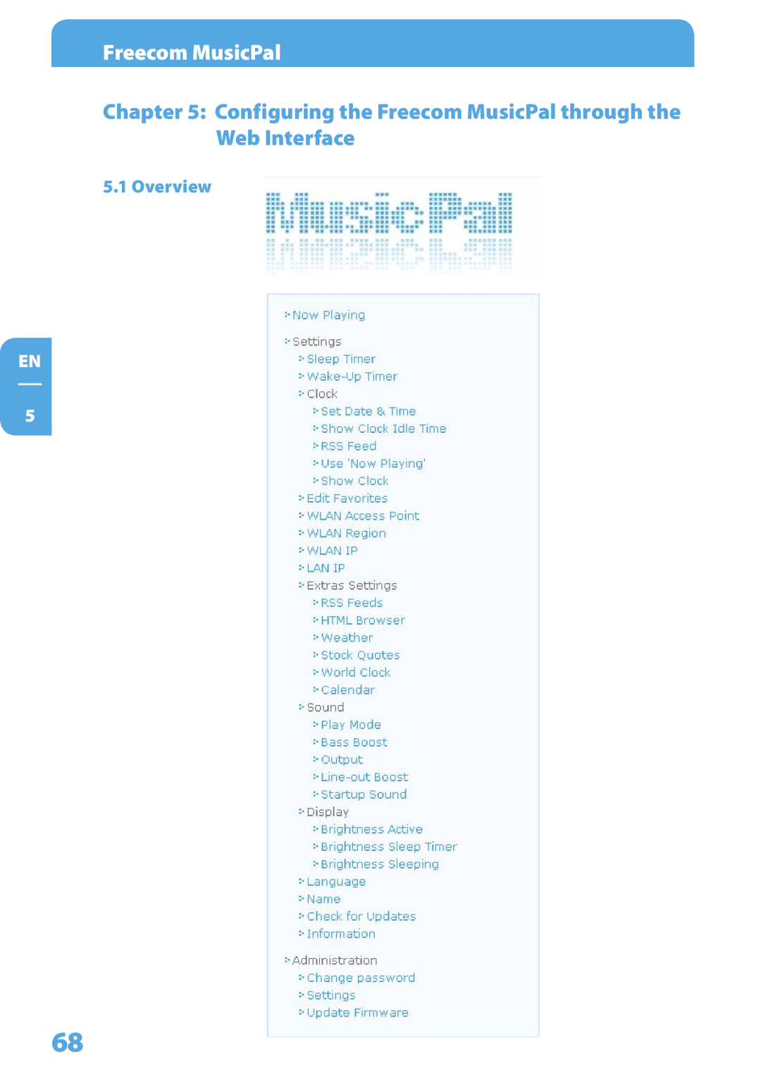 Freecom Technologies user manual Configuring the Freecom MusicPal through the Web Interface 