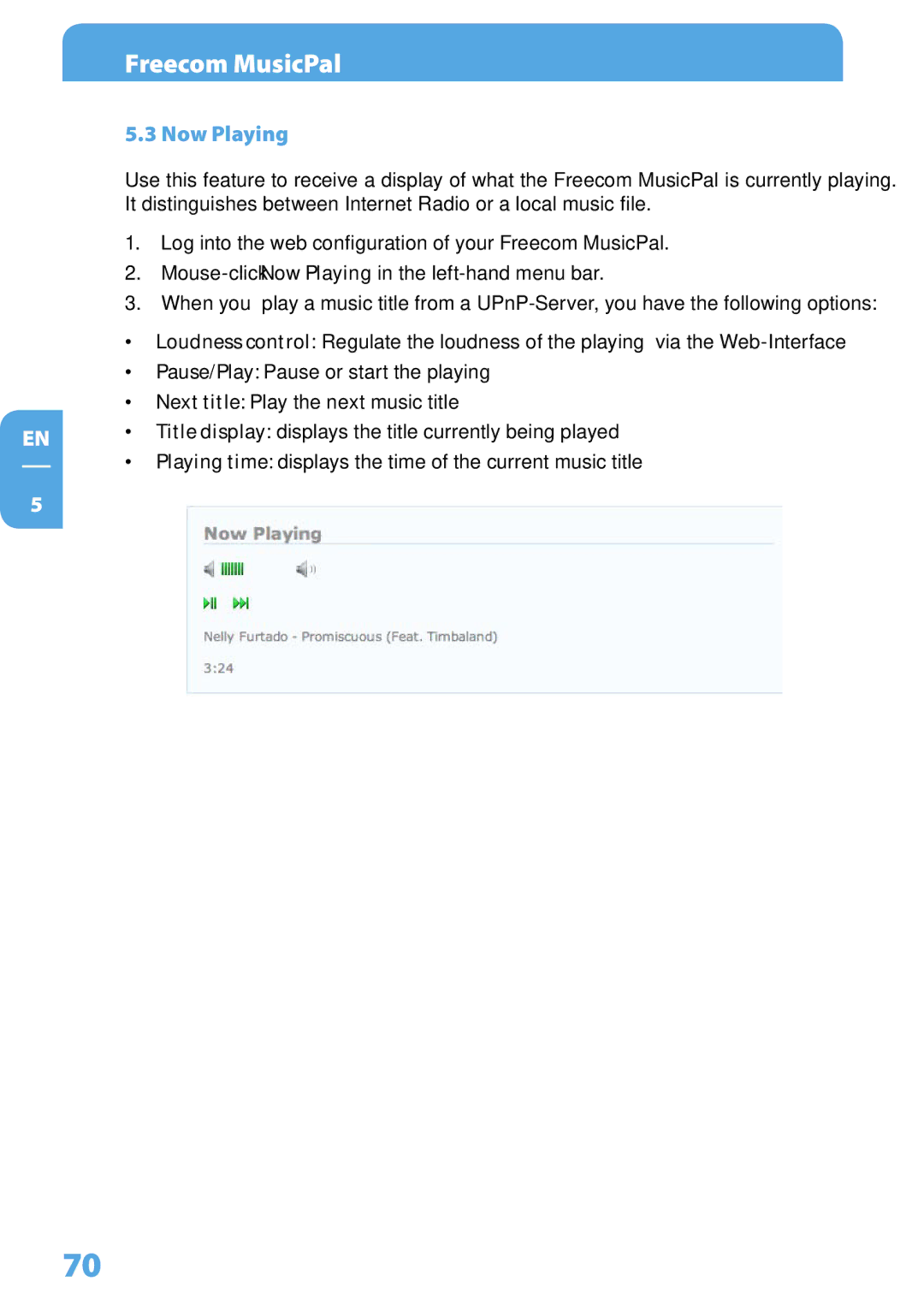 Freecom Technologies MusicPal user manual  Now Playing 