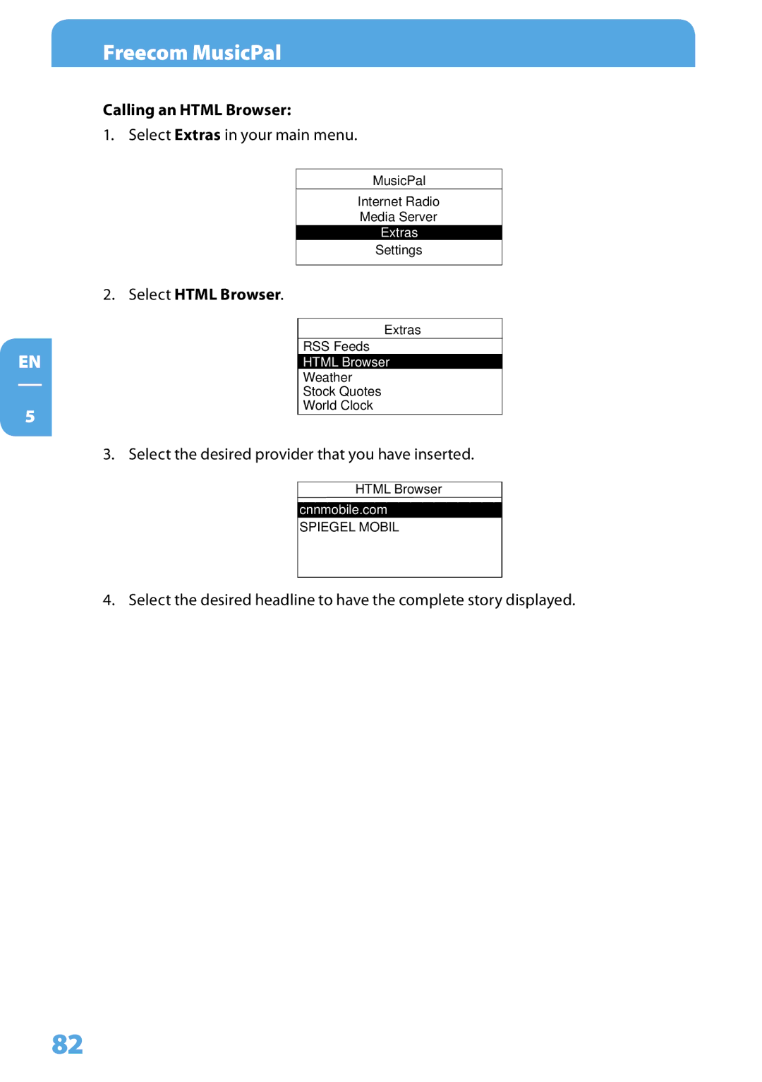 Freecom Technologies MusicPal user manual Calling an Html Browser 