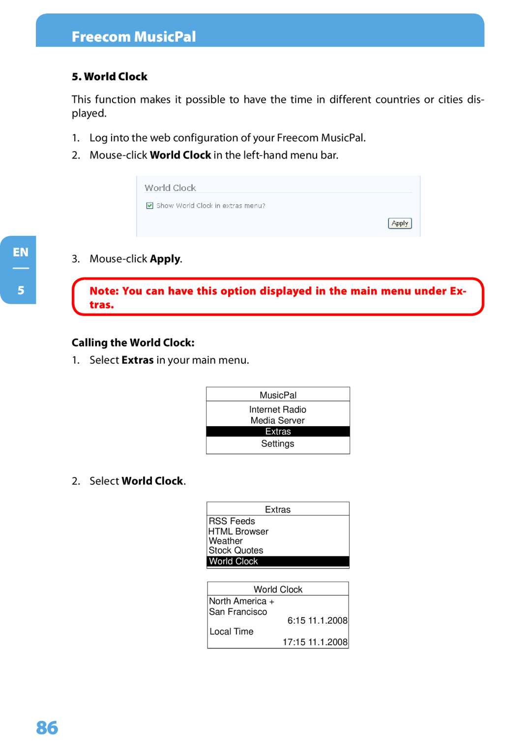 Freecom Technologies MusicPal user manual World Clock 