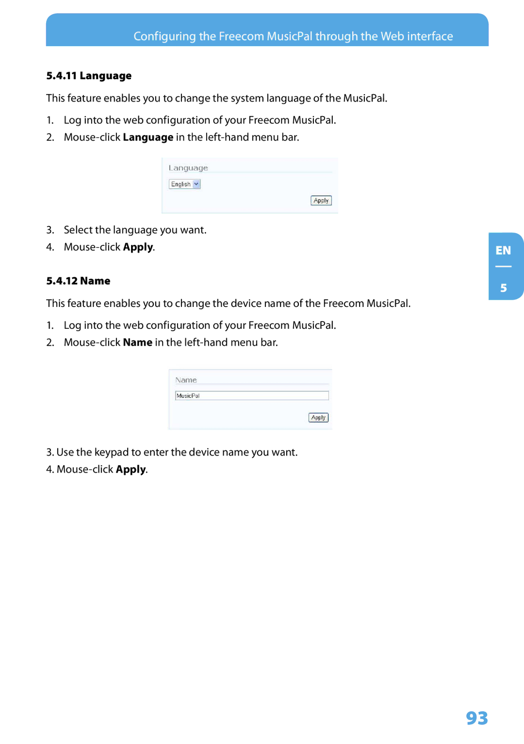 Freecom Technologies MusicPal user manual Language 