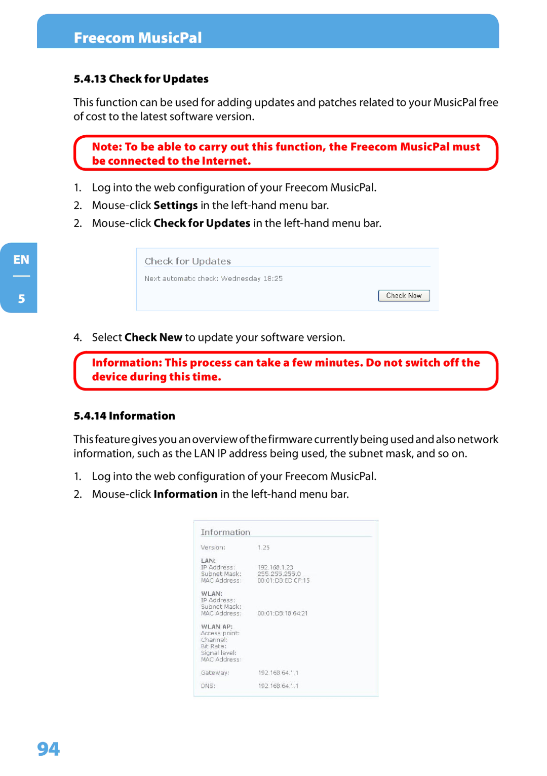 Freecom Technologies MusicPal user manual Check for Updates 