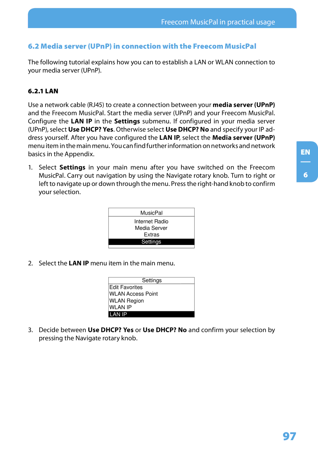 Freecom Technologies user manual Media server UPnP in connection with the Freecom MusicPal, 1 LAN 