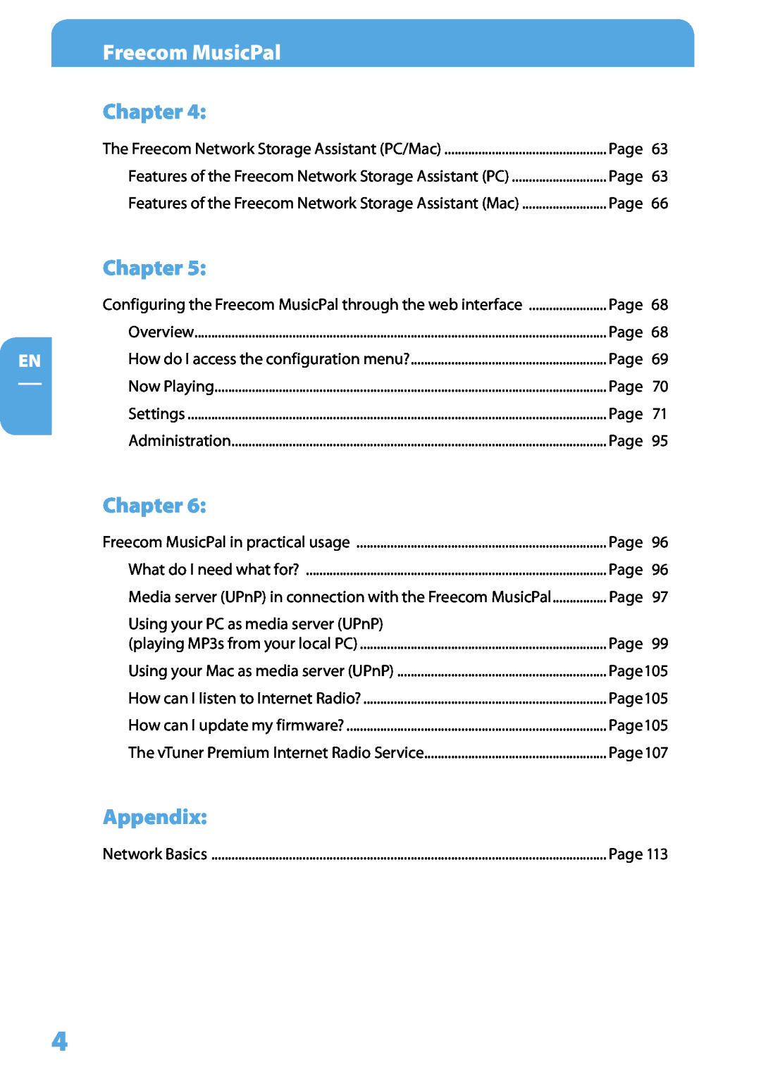 Freecom Technologies user manual Appendix, Freecom MusicPal, Chapter 