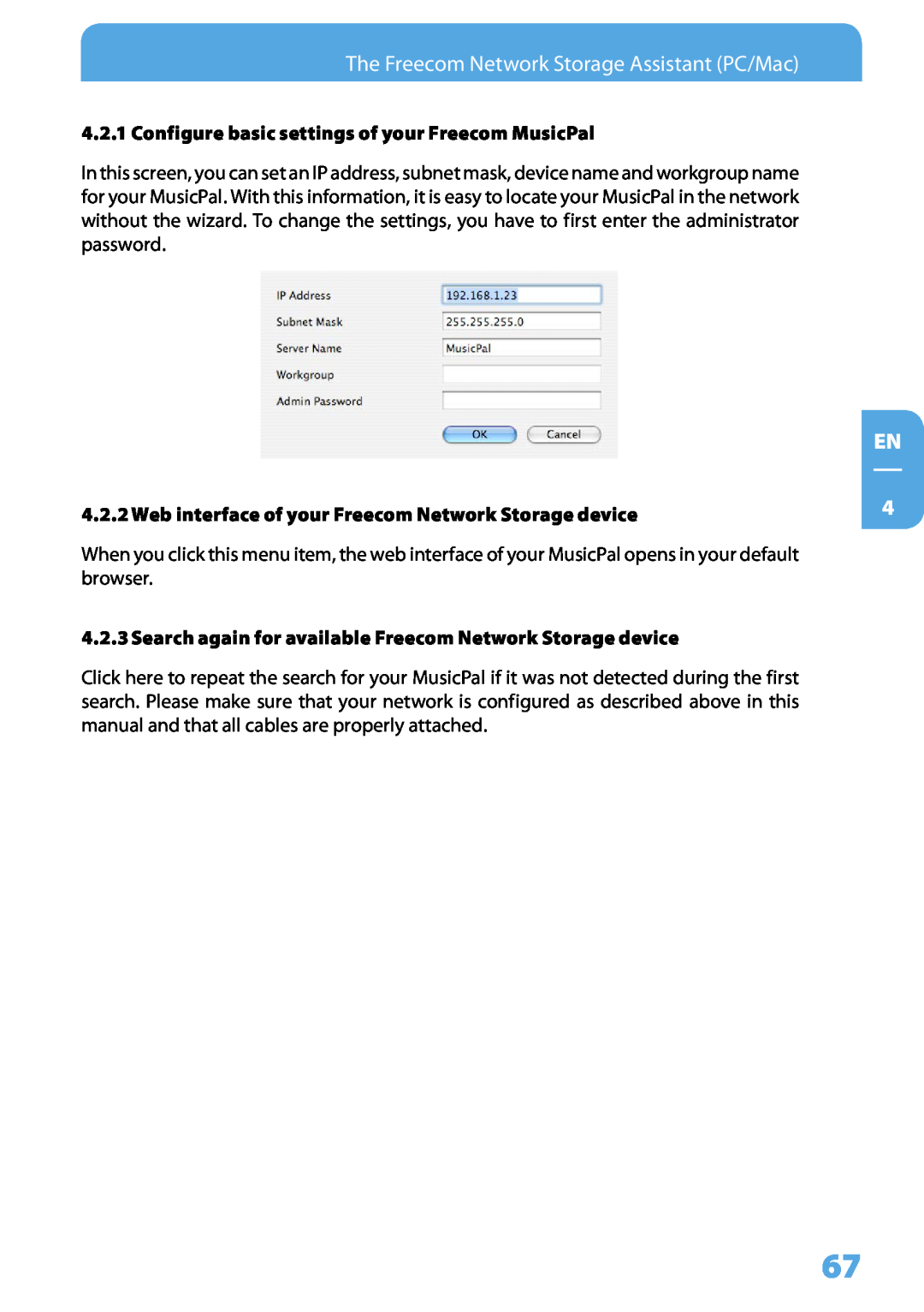 Freecom Technologies MusicPal user manual The Freecom Network Storage Assistant PC/Mac, En  