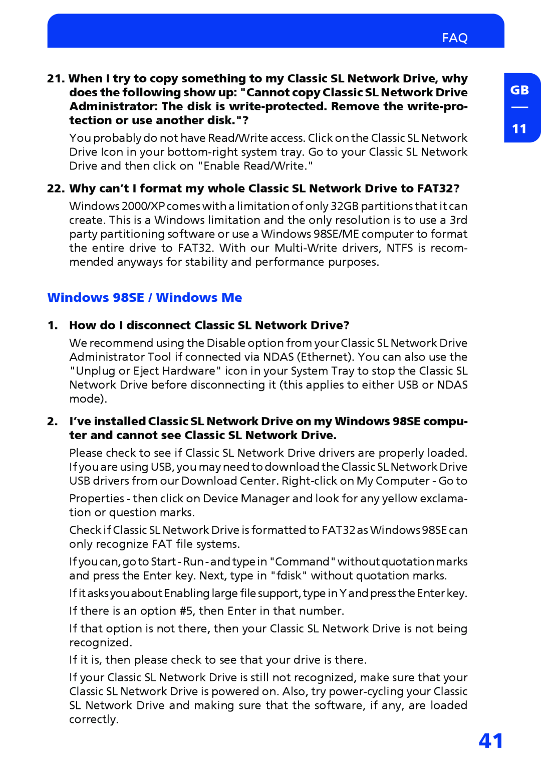 Freecom Technologies Network hard drive manual Windows 98SE / Windows Me, How do I disconnect Classic SL Network Drive? 