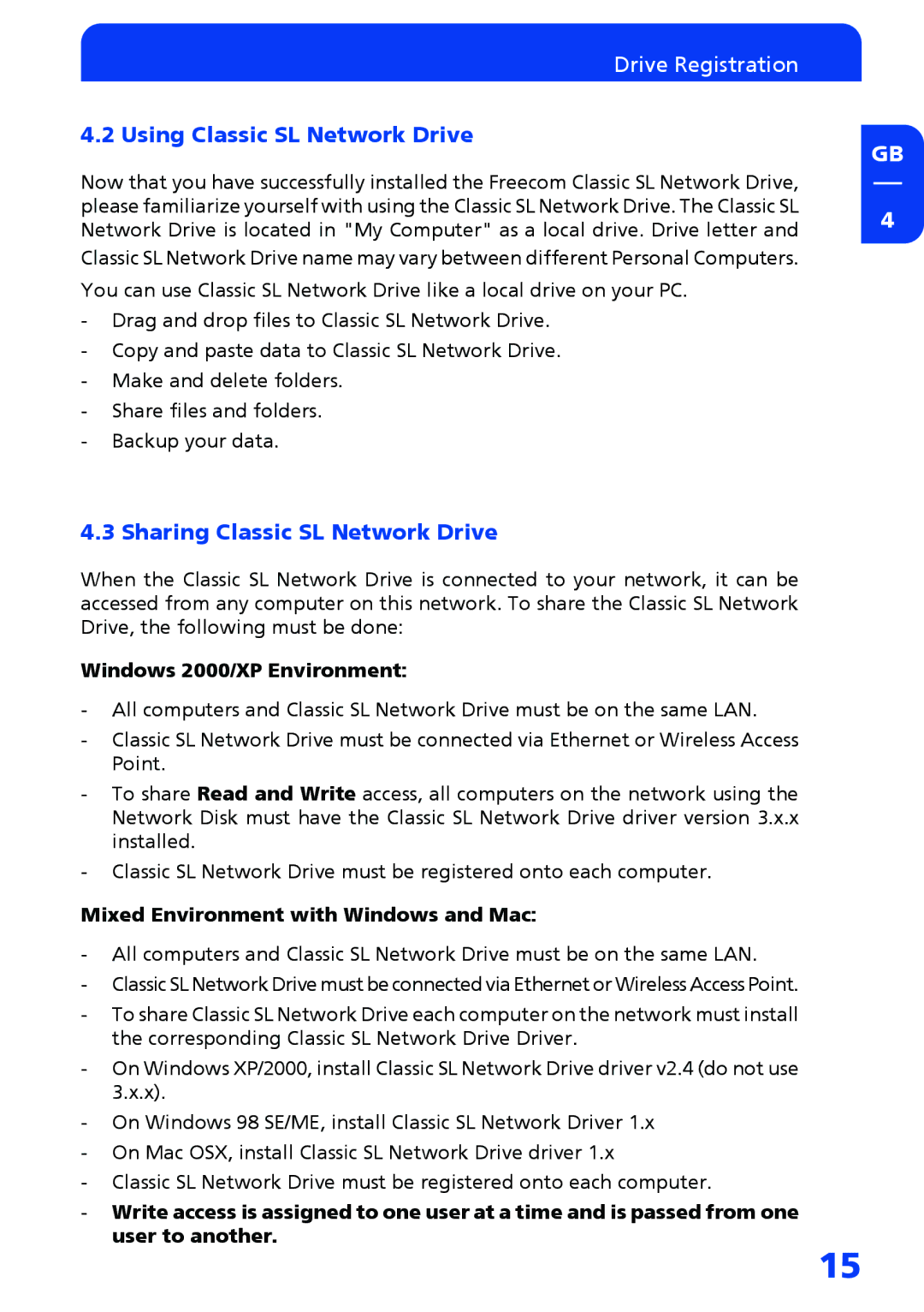 Freecom Technologies Network hard drive manual Using Classic SL Network Drive, Sharing Classic SL Network Drive 