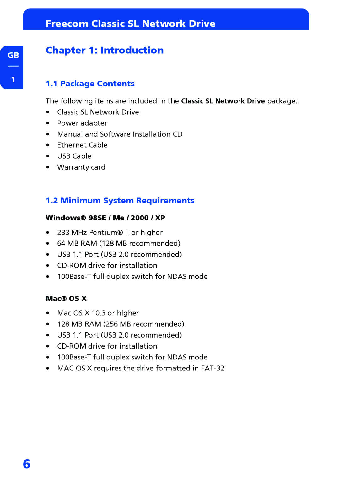 Freecom Technologies Network hard drive manual Package Contents, Minimum System Requirements 