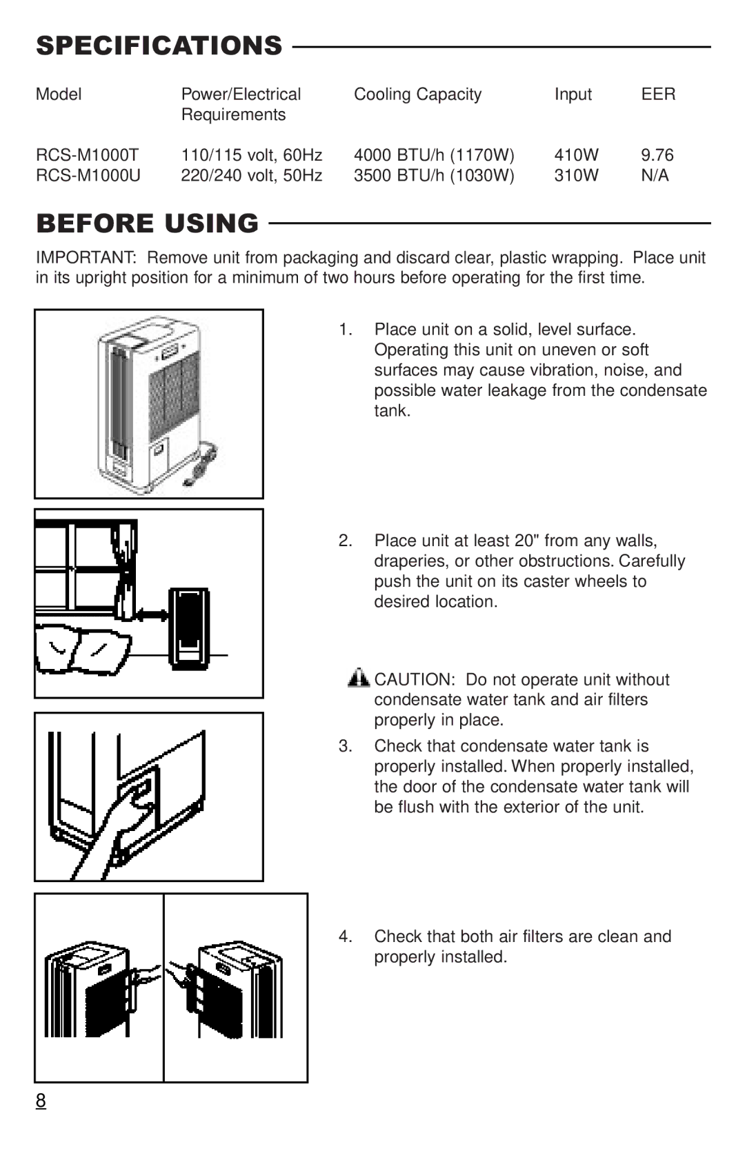 Freecom Technologies RCS-M1000U, RCS-M1000T manual Specifications, Before Using 