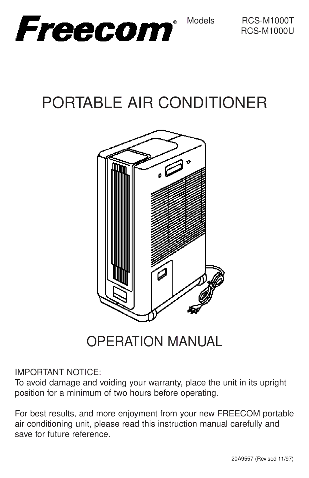 Freecom Technologies RCS-M1000T, RCS-M1000U manual Portable AIR Conditioner 