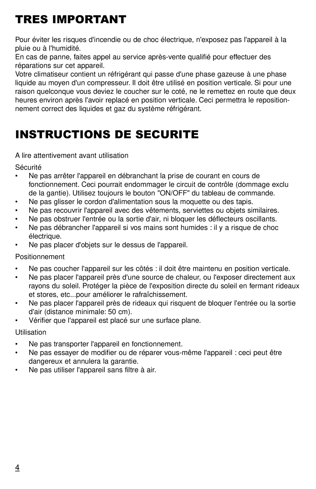 Freecom Technologies RCS-M1000U, RCS-M1000T manual Tres Important, Instructions DE Securite 