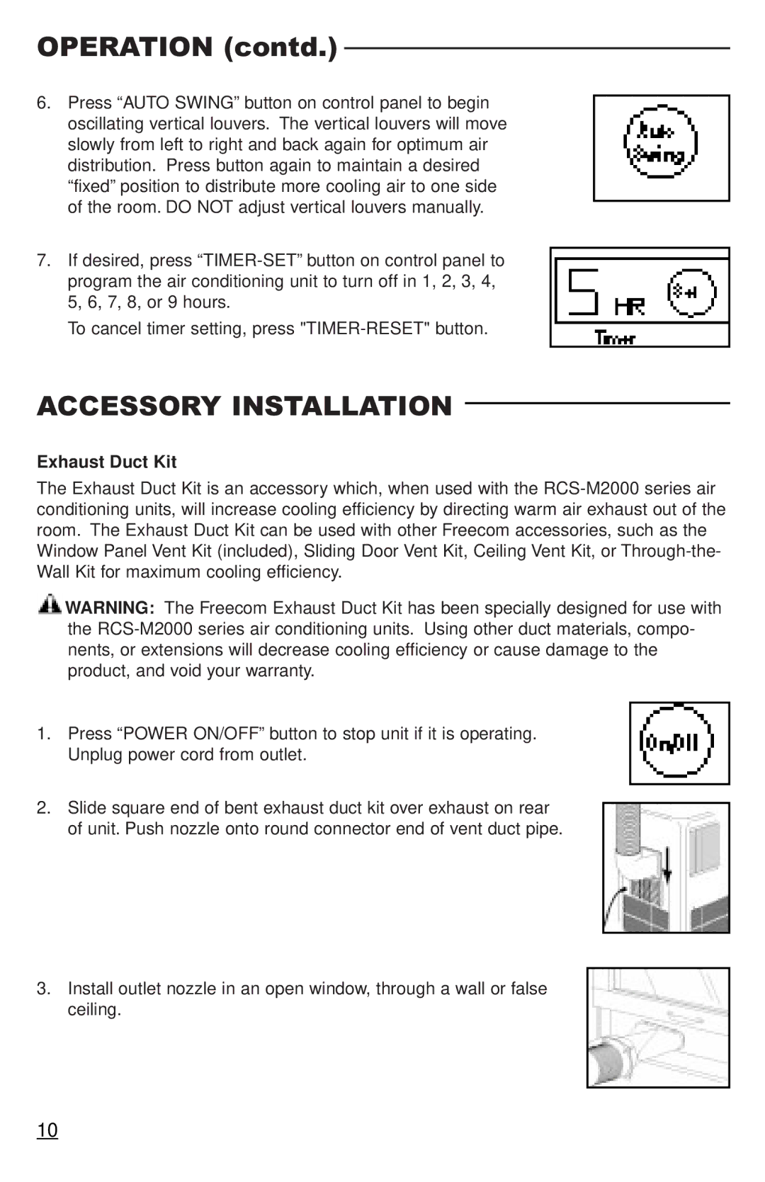 Freecom Technologies RCS-M2000U, RCS-M2000T operation manual Accessory Installation, Exhaust Duct Kit 