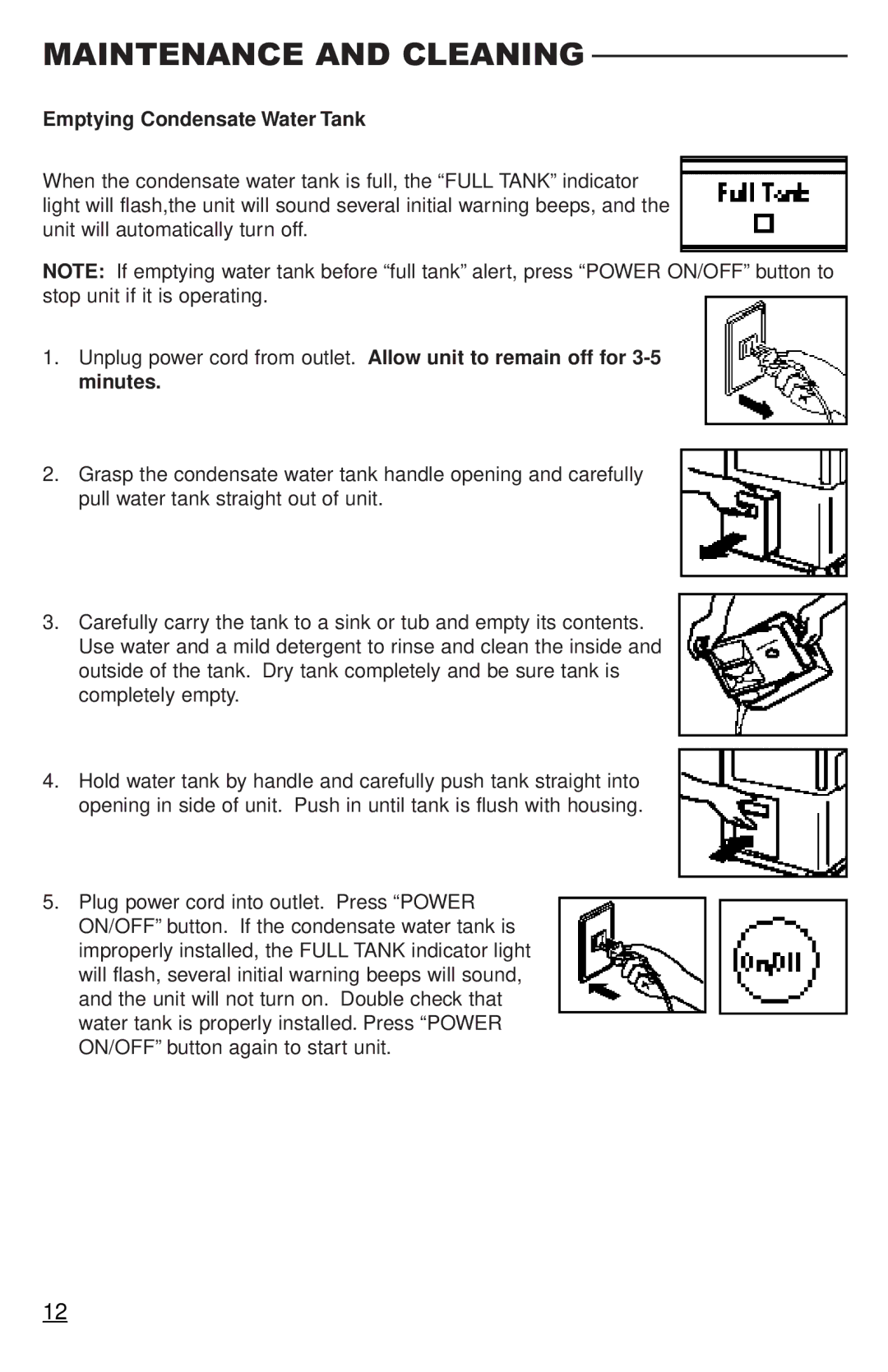 Freecom Technologies RCS-M2000U, RCS-M2000T operation manual Maintenance and Cleaning, Emptying Condensate Water Tank 