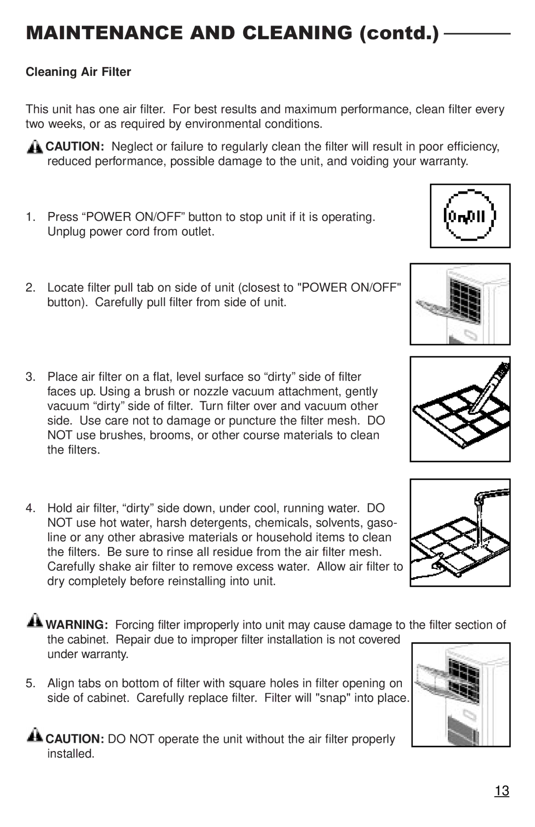 Freecom Technologies RCS-M2000T, RCS-M2000U operation manual Maintenance and Cleaning contd, Cleaning Air Filter 