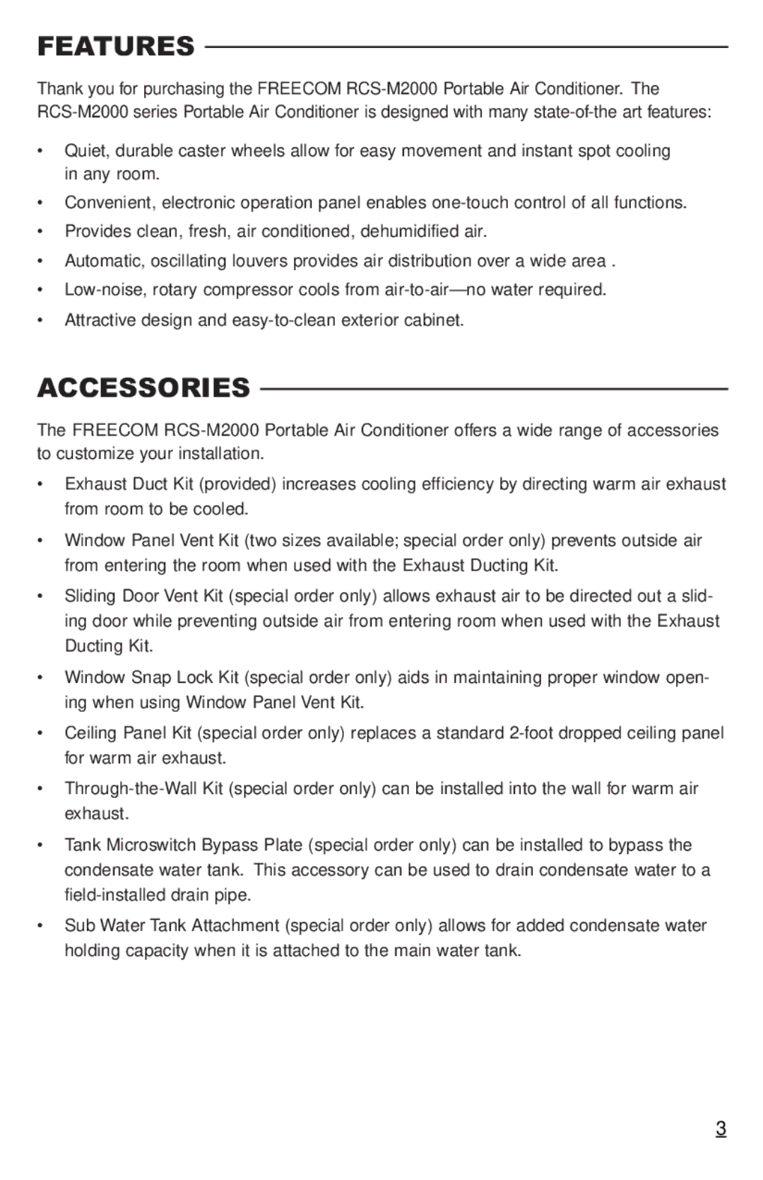 Freecom Technologies RCS-M2000T, RCS-M2000U operation manual Features, Accessories 