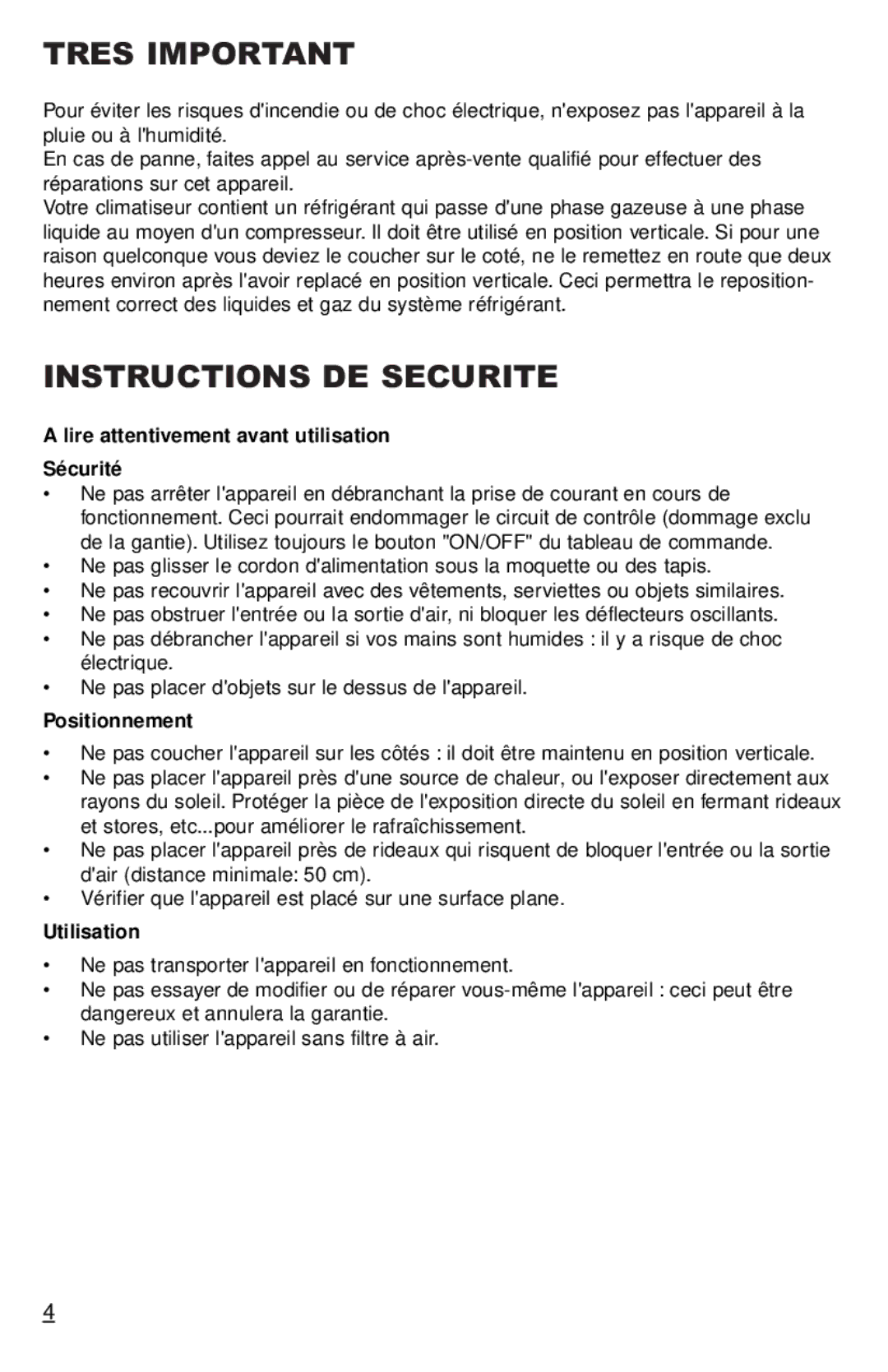 Freecom Technologies RCS-M2000U Tres Important, Instructions DE Securite, Lire attentivement avant utilisation Sécurité 