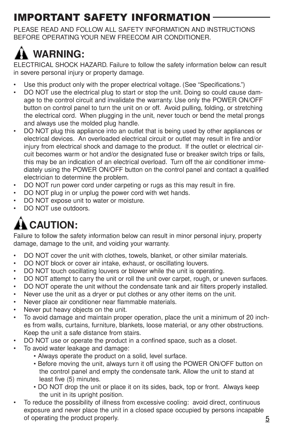 Freecom Technologies RCS-M2000T, RCS-M2000U operation manual Important Safety Information 