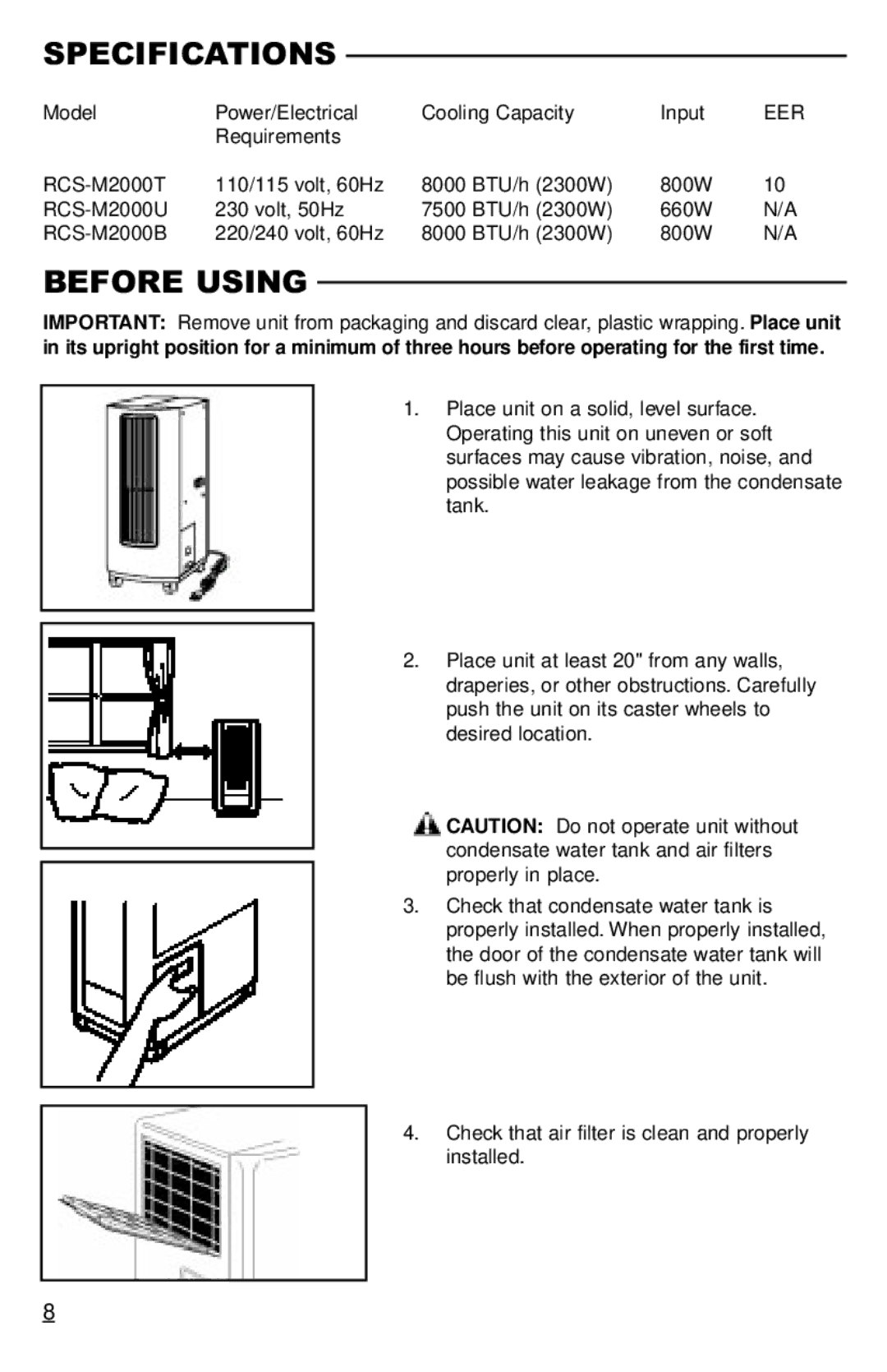 Freecom Technologies RCS-M2000U, RCS-M2000T operation manual Specifications, Before Using 