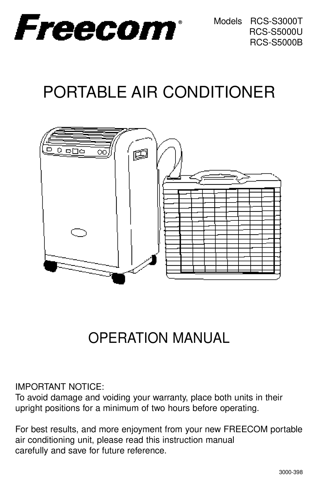 Freecom Technologies RCS-S5000U, RCS-S3000T, RCS-S5000B operation manual Portable AIR Conditioner 