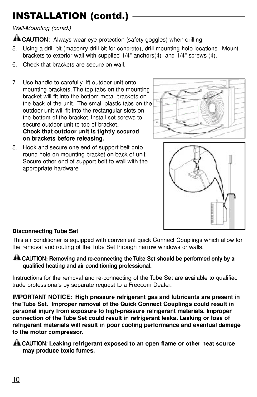 Freecom Technologies RCS-S5000U, RCS-S3000T, RCS-S5000B operation manual Wall-Mounting contd, Disconnecting Tube Set 