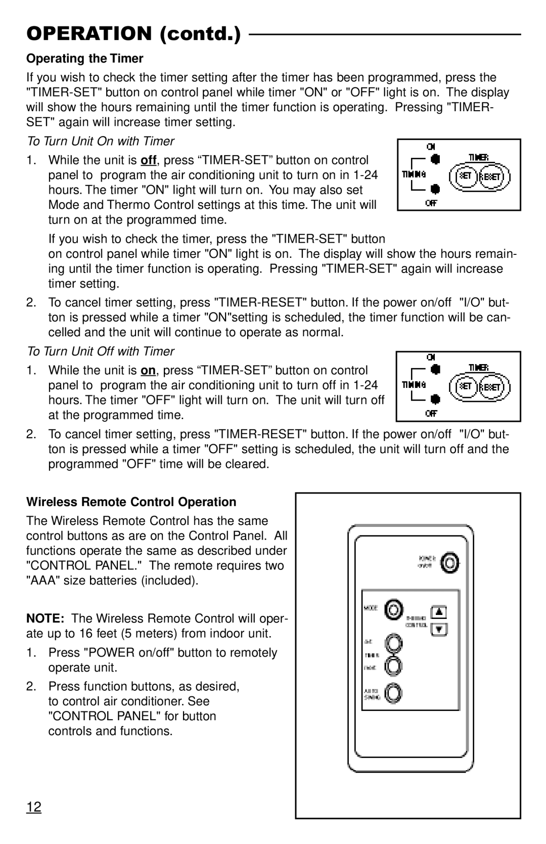 Freecom Technologies RCS-S3000T, RCS-S5000U, RCS-S5000B Operating the Timer, Wireless Remote Control Operation 