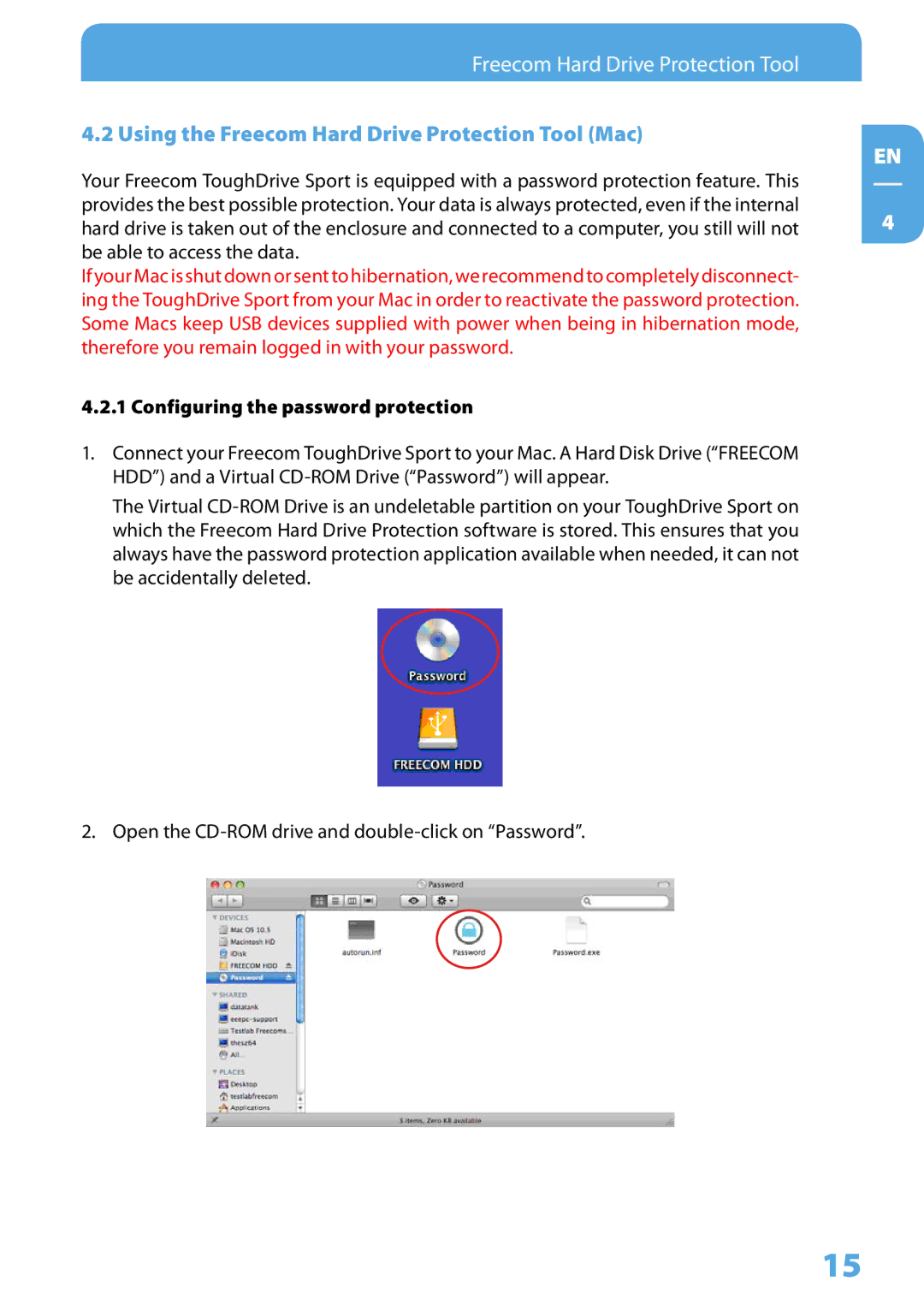 Freecom Technologies Tough Drive Sport user manual Using the Freecom Hard Drive Protection Tool Mac 