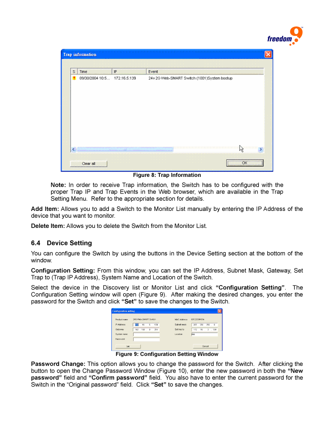 Freedom9 2420 user manual Device Setting, Trap Information 