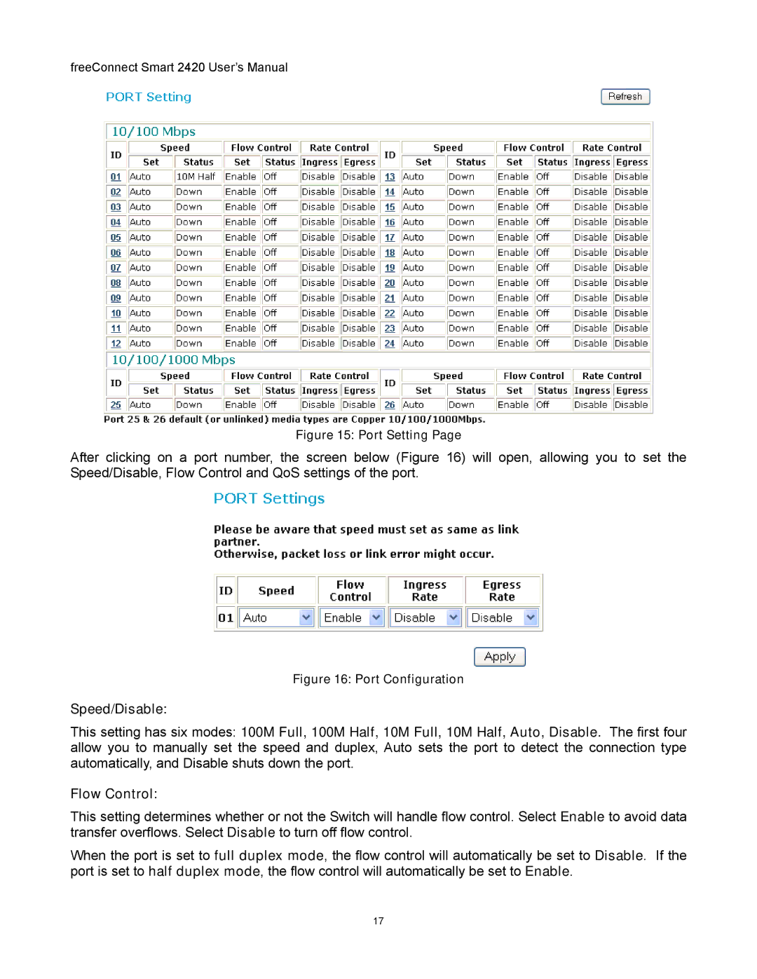 Freedom9 2420 user manual Speed/Disable, Flow Control 