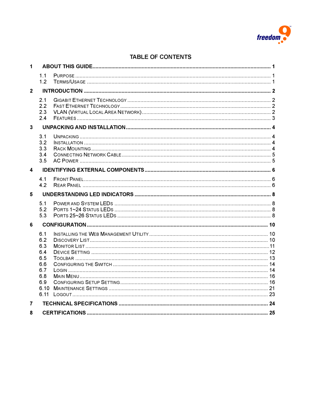 Freedom9 2420 user manual Table of Contents 